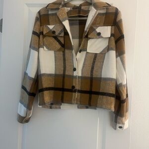 Plaid Women's Jacket in Brown and White size S